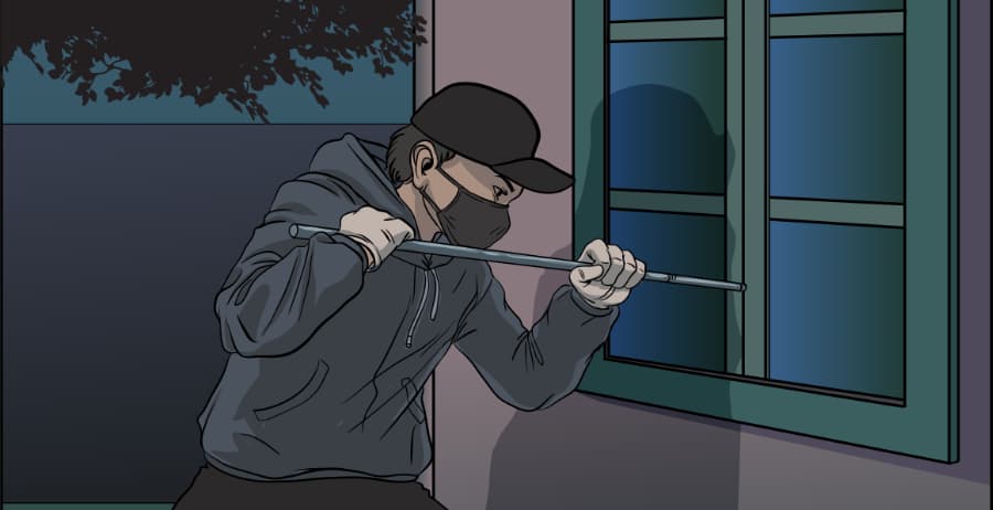 Illustration of burglar forcing entry through a window in South Bend